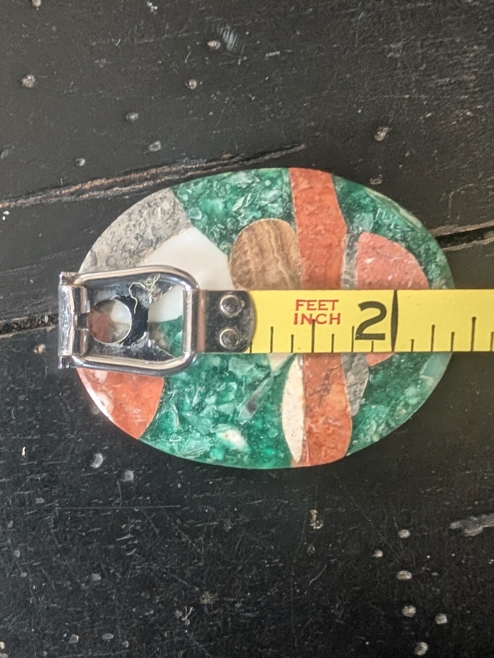 Vintage 80s Art Deco Revival Lady in Hat Inlay Mosaic Brooch Wood Back Folk Art - Picture 5 of 5